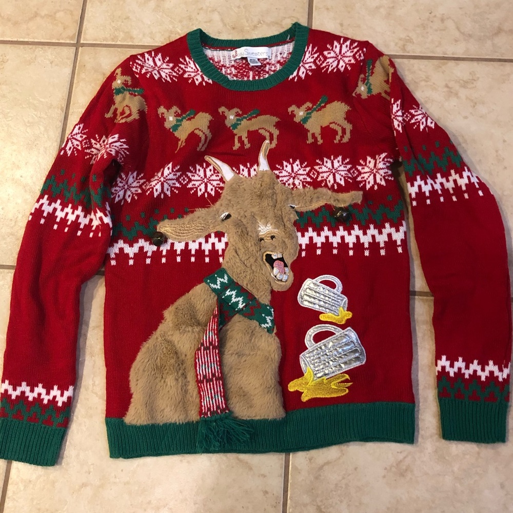 Christmas Holiday Ugly Goat Beer Sweater sz M/L